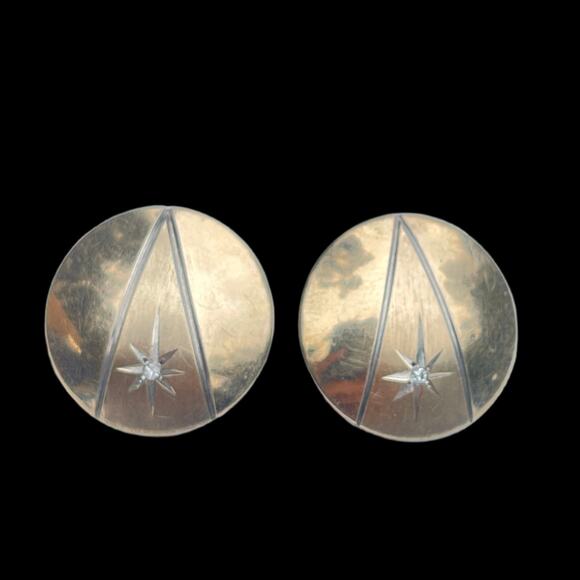 Art Deco Diamond 14k Gold and Sterling Silver Earrings - Picture 1 of 4